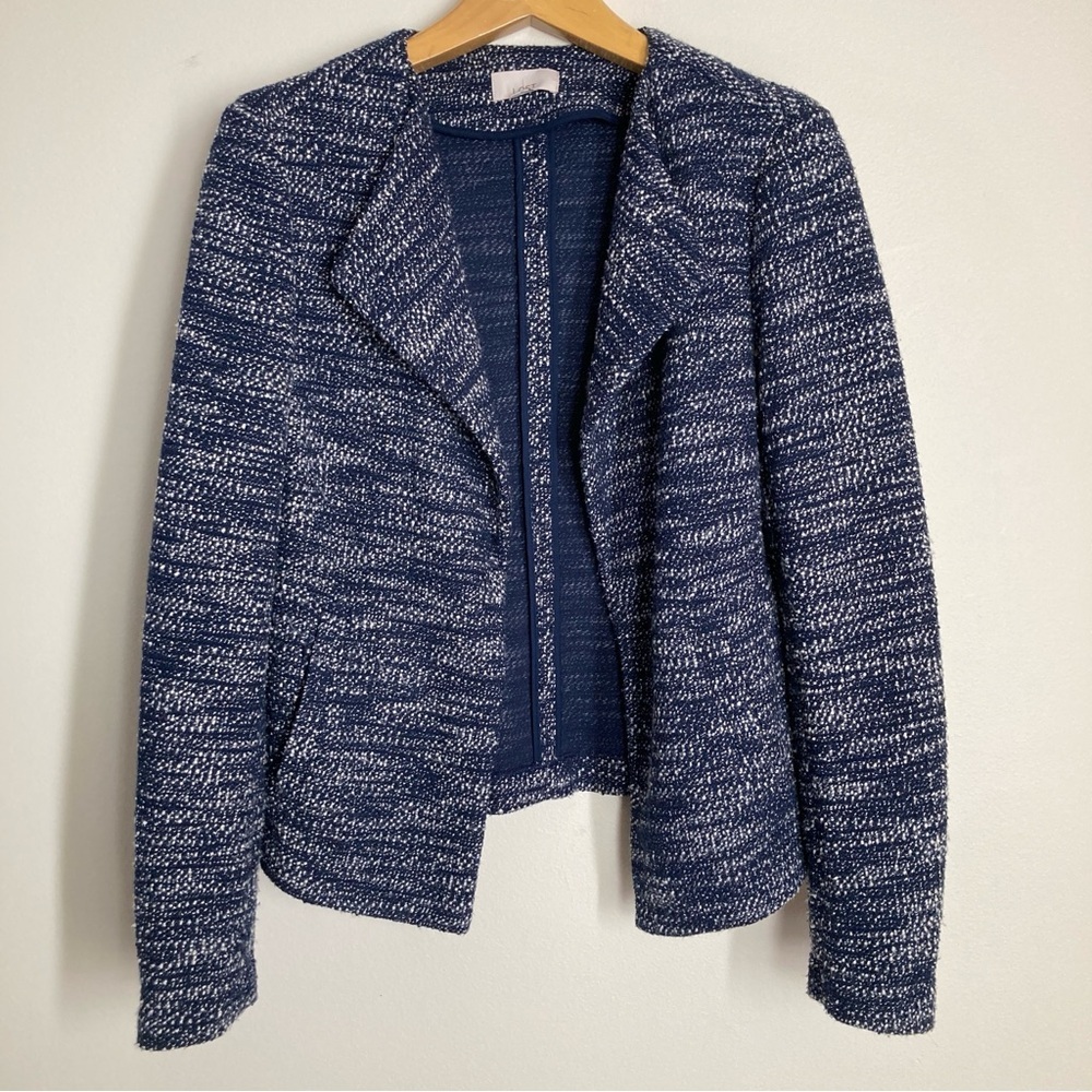 LOFT Chic Blue Tweed Unstructured Jacket Women's Small
